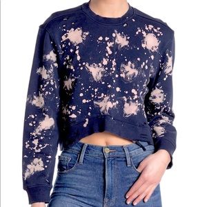 Revolve BLANK NYC Distressed Navy Blue Pink Bleach Dye Cropped Sweatshirt